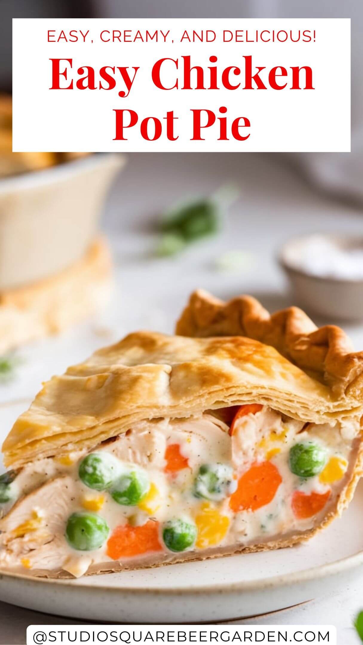 Warm up with this Chicken Pot Pie Recipe! A hearty, creamy filling topped with a golden, flaky crust makes it the perfect comfort food for any occasion. Try the best chicken pot pie tonight! #TheBestChickenPotPie #PotPiesRecipes #EasyChickenPotPieRecipe