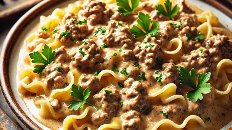 Quick, creamy, and full of flavor, this Ground Beef Stroganoff Recipe is the ultimate weeknight dinner! A comforting classic that’s perfect for fans of beef casserole recipes and easy ground beef dishes. #EasyGroundBeef #BeefCasseroleRecipes #GroundBeefStroganoff