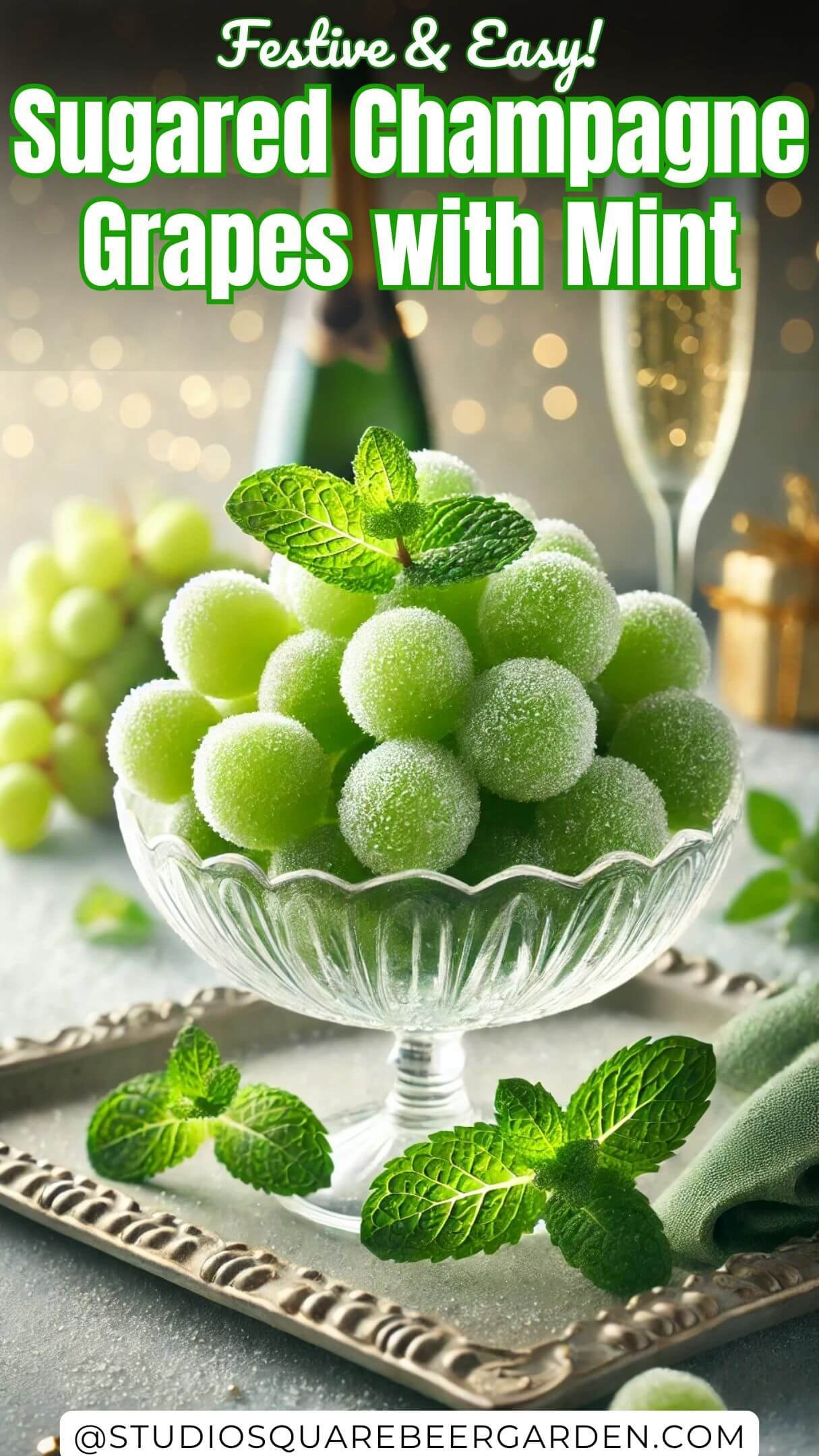 Sugared Champagne Grapes with Mint