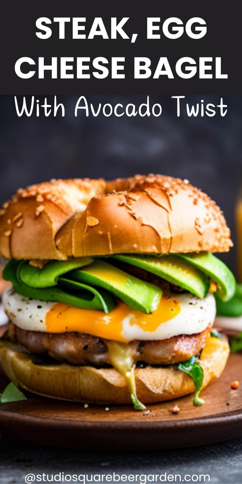 Steak, Egg and Cheese Bagel with Avocado