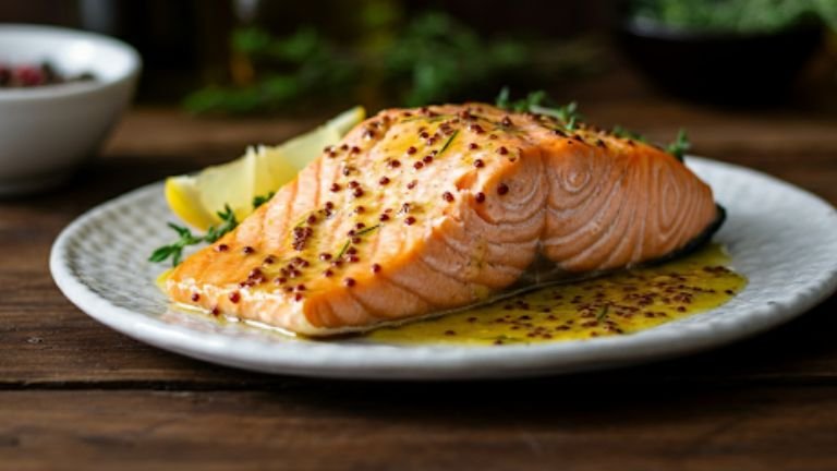 Baked Salmon with Honey Mustard Glaze 