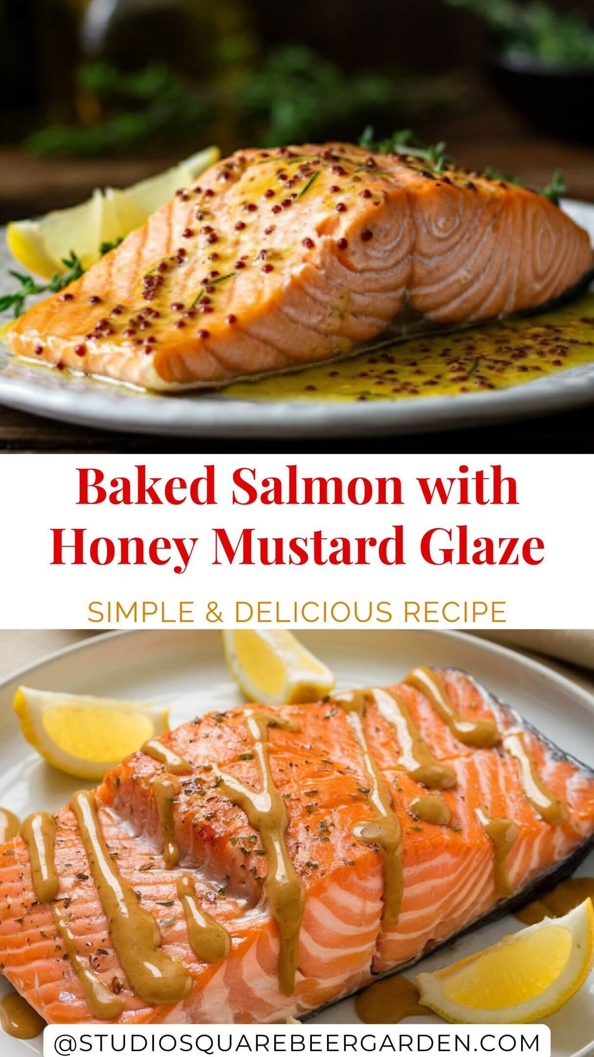 Try this honey mustard glazed baked salmon recipe for a flavorful and healthy meal! Juicy salmon fillets topped with a rich glaze make this dish a family favorite. #HoneyMustardSalmon #EasySalmonRecipes #HealthySeafood