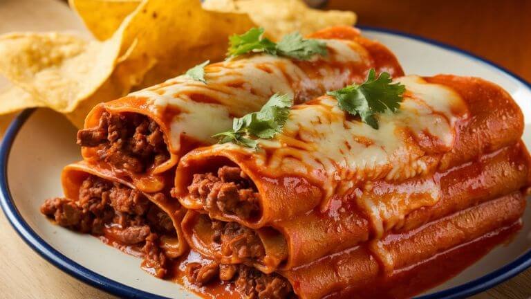 This Beef Enchiladas Recipe is a must-try! Packed with ground beef, rich enchilada sauce, and melted cheese, these easy ground beef enchiladas are perfect for weeknight dinners or family gatherings. #BeefEnchiladasRecipe #EasyBeefEnchiladas #GroundBeefEnchiladas