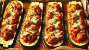 Spice up dinner with these Buffalo Chicken Zucchini Boats Recipe! A healthy and delicious recipe that’s easy to make and perfect for meal prep. Ideal for fans of Buffalo Chicken Zucchini and other Zucchini Boat Recipes. #BuffaloChickenRecipes #ZucchiniBoats #ChickenZucchini