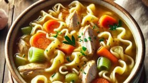 Warm up with this classic Chicken Noodle Soup Recipe! Packed with tender chicken, fresh veggies, and hearty noodles, it’s the ultimate comfort food for soup season. Perfect for family meals or a cozy dinner! #ChickenNoodleSoupRecipe #NoodleSoupRecipe #SoupSeason