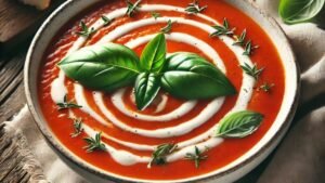 This Creamy Tomato Basil Soup is a rich and flavorful classic! Perfectly seasoned and easy to make, it’s great for a quick lunch, dinner, or as a starter for any meal. A must-try for soup lovers! #TomatoSoupRecipe #BasilSoup #HomemadeSoup