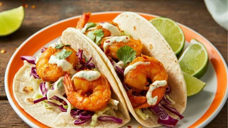 Air Fryer Shrimp Tacos with Lime Sauce! Crispy, flavorful shrimp paired with a tangy lime sauce make for the perfect quick and healthy dinner. Serve with fresh toppings like slaw or avocado for a delicious twist.