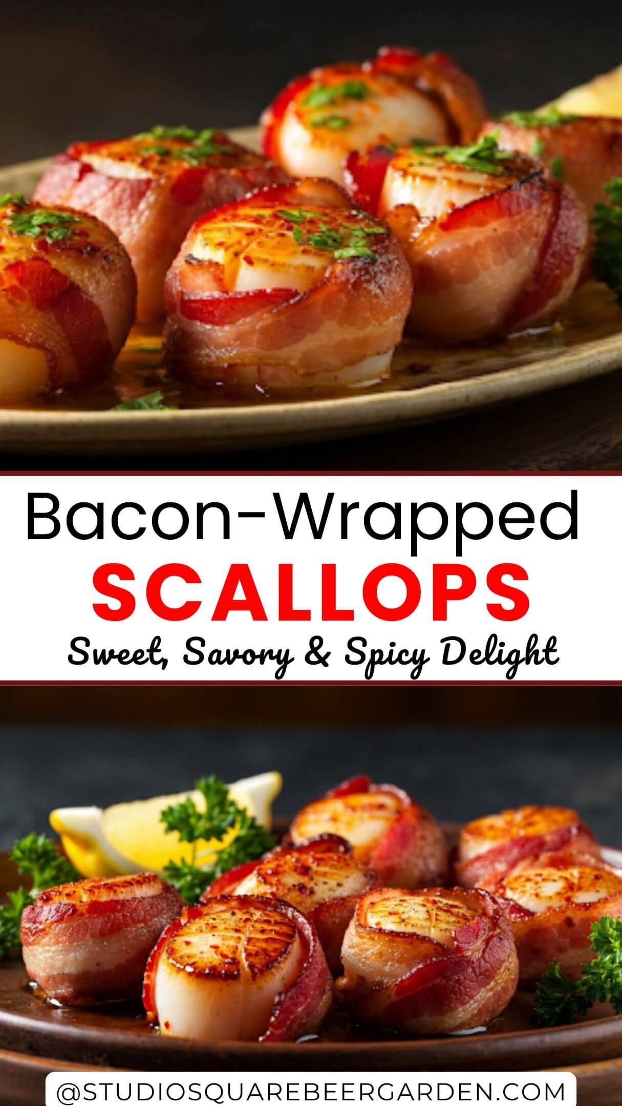 Bacon-Wrapped Scallops with Chili Butter combine the best of sweet, savory, and spicy flavors! Tender scallops wrapped in crispy bacon and topped with a zesty chili butter sauce make for an irresistible dish. Great for appetizers or a romantic dinner!