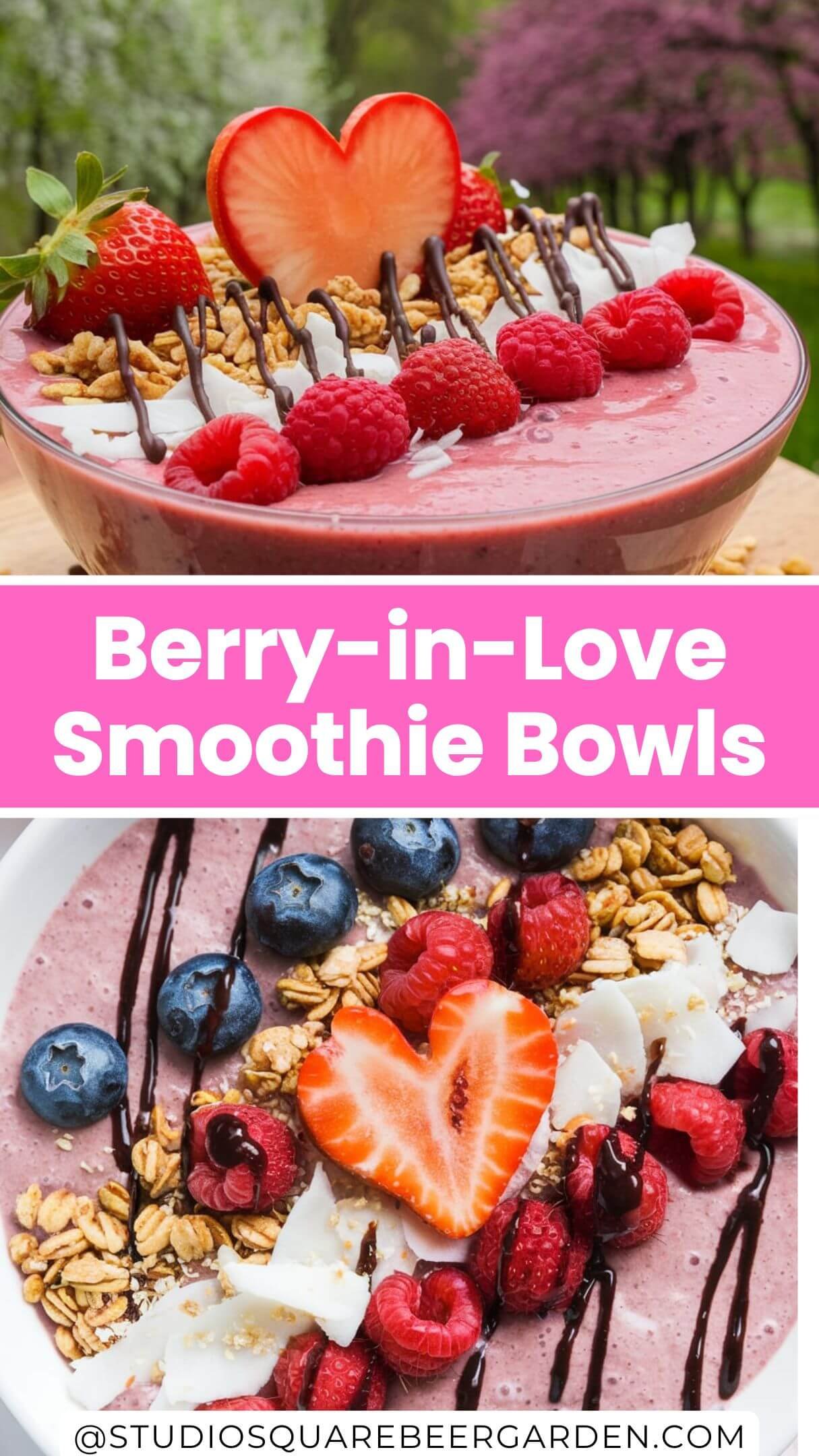 These Berry-in-Love Smoothie Bowls are the perfect blend of healthy and romantic! Decorate with berries, granola, and heart-shaped fruit for a special Valentine’s treat. #ValentinesDayBreakfast #BerrySmoothieBowl #RomanticRecipes