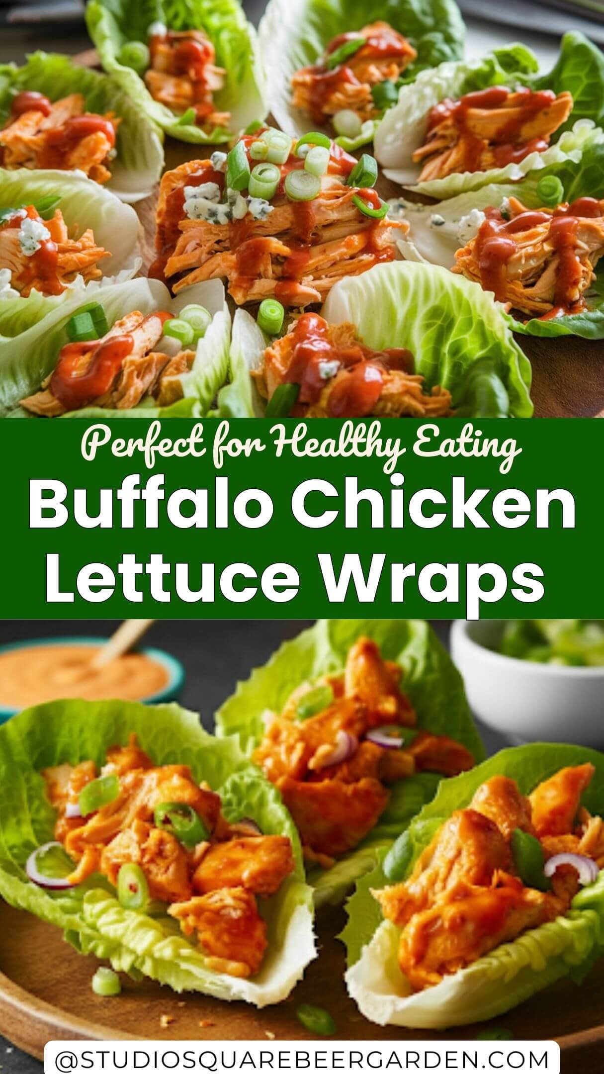 This buffalo chicken lettuce wraps recipe is a healthy twist on a classic! Enjoy spicy chicken nestled in crisp lettuce leaves for a satisfying and guilt-free meal. #ChickenLettuceWrapsRecipe #BuffaloChickenLettuceBoats #HealthyLettuceWraps