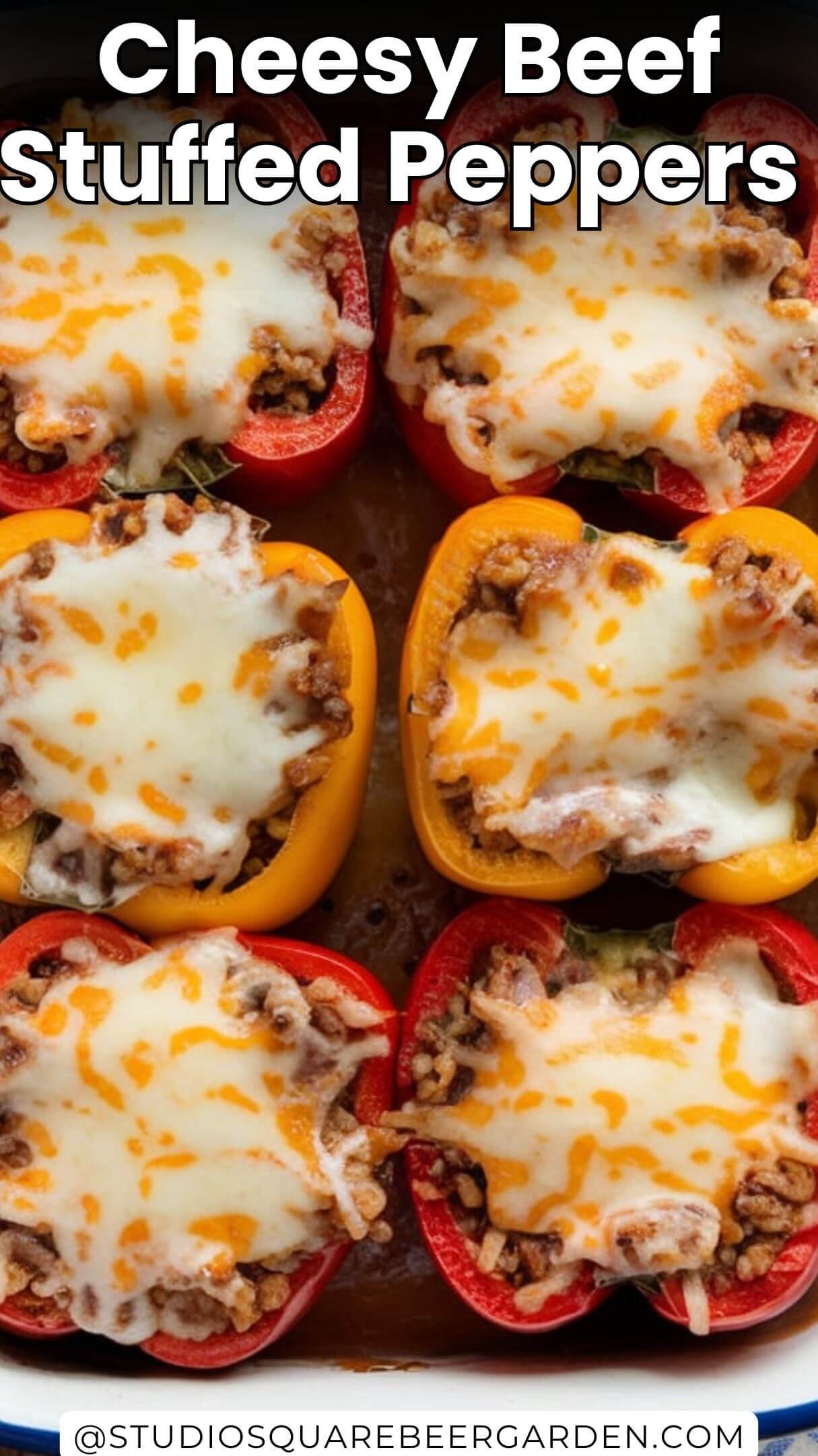 These cheesy beef stuffed peppers are simple, delicious, and packed with flavor! A quick and hearty meal everyone will enjoy. #BeefStuffedPeppers #CheesyDinnerRecipes #StuffedPepperIdeas