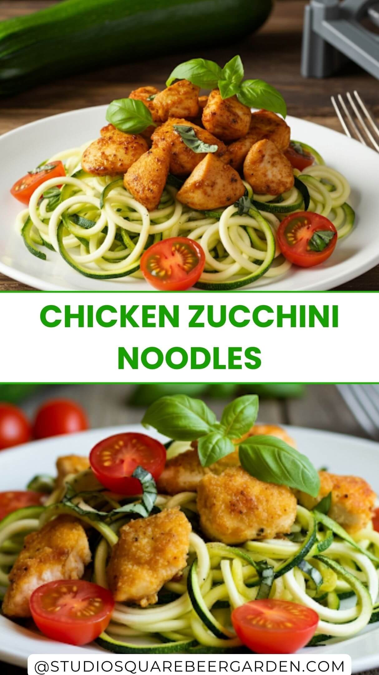 Chicken Zucchini Noodles Recipe! A healthy and flavorful dish featuring spiralized zucchini, tender chicken, and a light sauce. Perfect for a quick, nutritious meal!