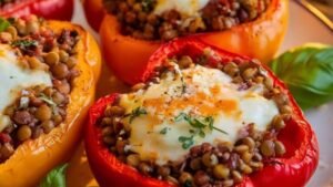 Classic Italian Lentil and Mozzarella Stuffed Bell Peppers