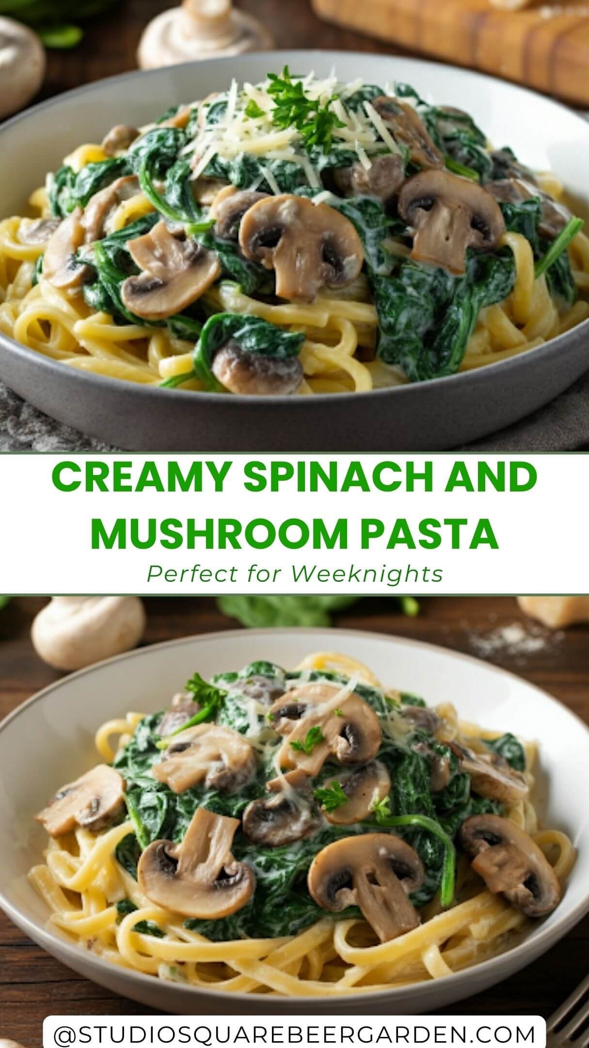 this Creamy Spinach and Mushroom Pasta Recipe! It’s rich, hearty, and packed with fresh veggies for a healthy twist on a classic comfort dish. Ideal for busy weeknights or casual dinners!