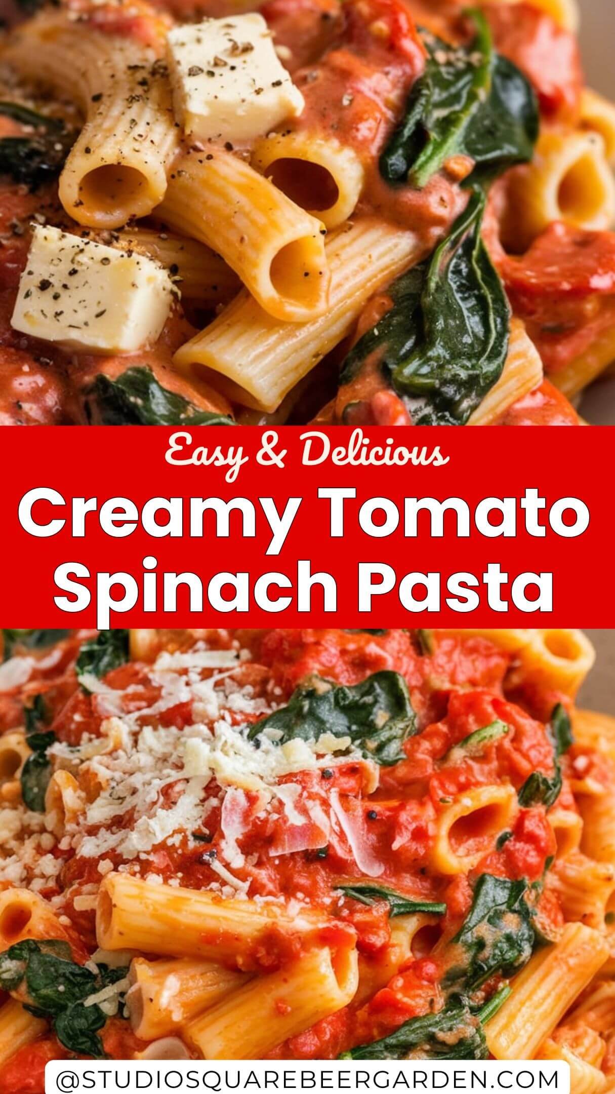 This creamy tomato and spinach pasta recipe is perfect for a healthy and satisfying dinner! Loaded with fresh ingredients and full of flavor, it’s a must-try meal. #CreamyTomatoesWithSpinach #TomatoRecipes #HealthyPastaDishes