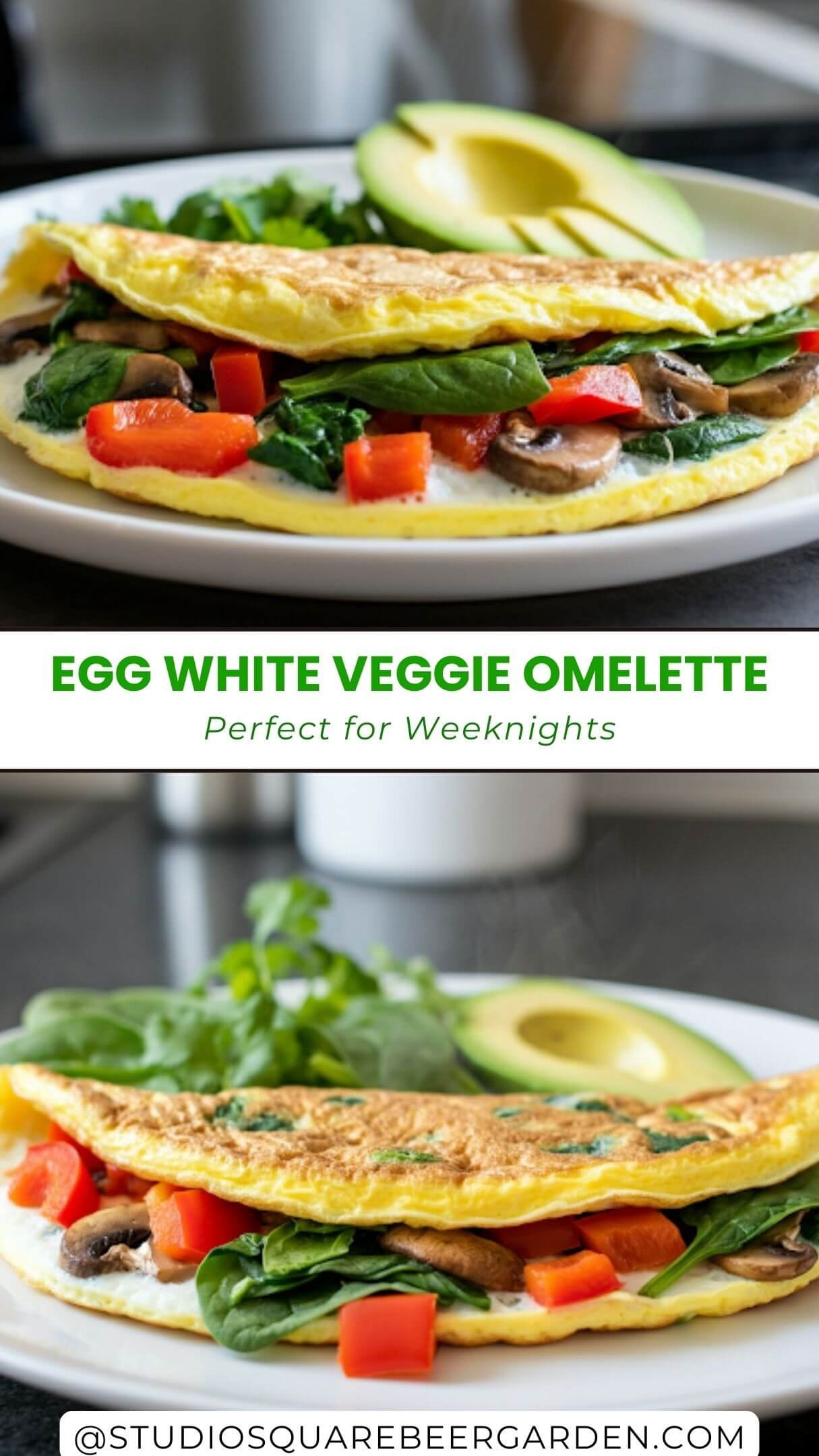 this Egg White Veggie Omelette Recipe! Packed with fresh vegetables and high-protein egg whites, this dish is a perfect low-calorie and nutritious breakfast option. Great for weight loss and clean eating!