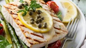 Grilled Halibut with Lemon Caper Sauce Recipe