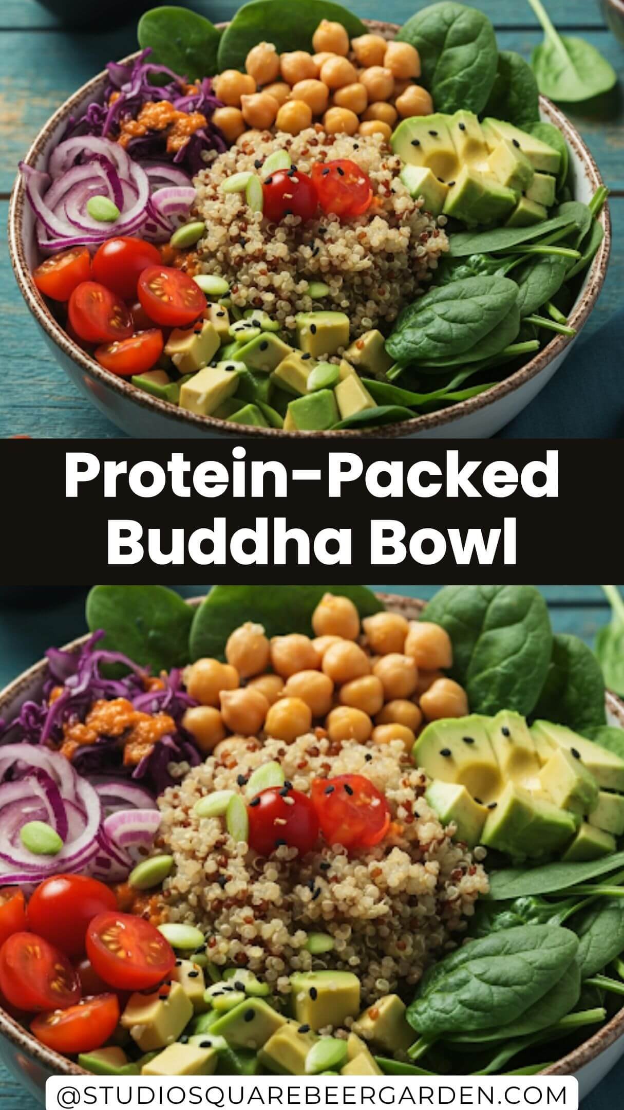 Try this protein-packed Buddha bowl for dinner! With fresh veggies, grains, and a flavorful dressing, it's a colorful and healthy meal perfect for your busy lifestyle. #HealthyDinnerIdeas #BuddhaBowlRecipes #ProteinRichMeals