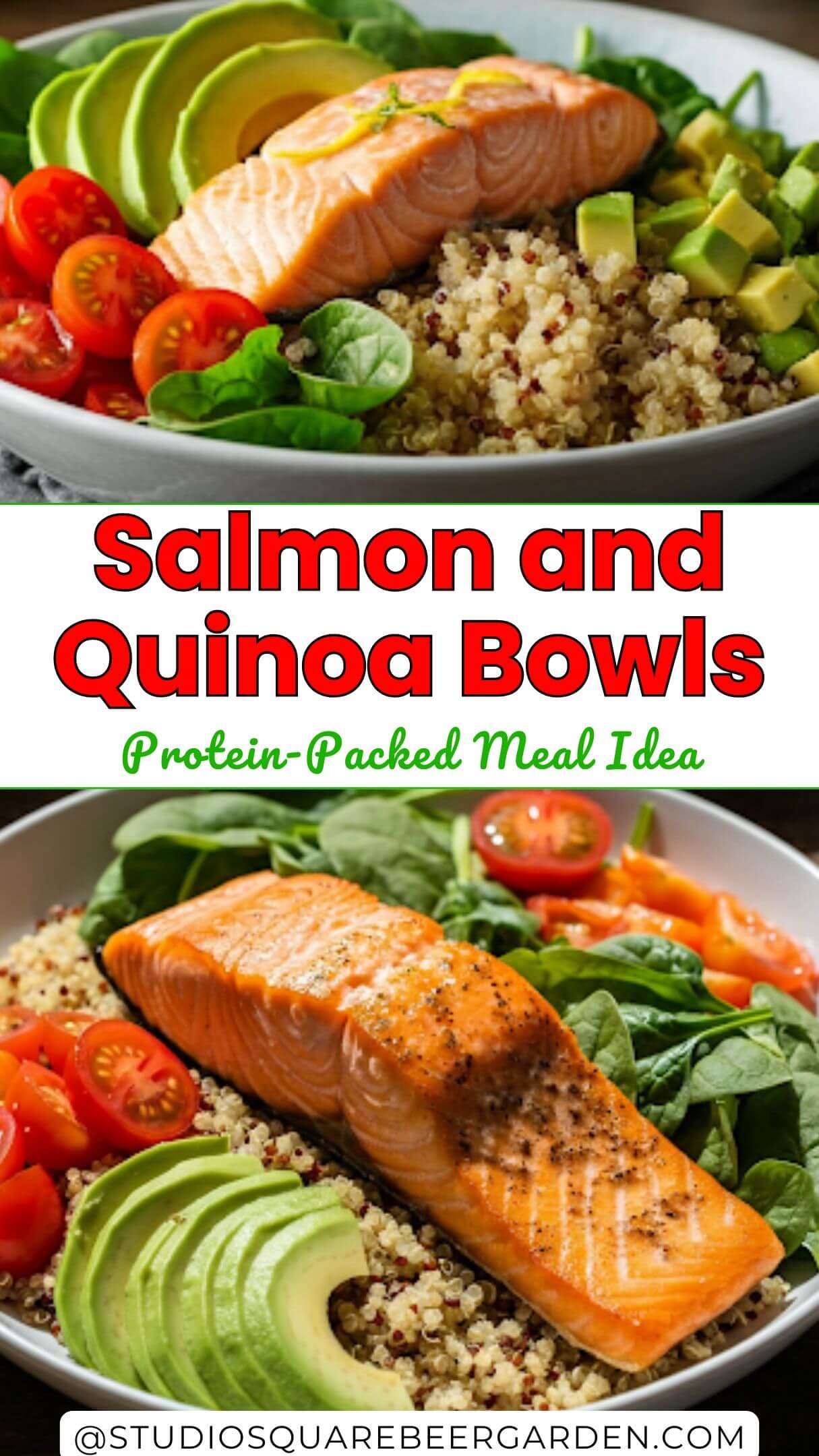 Enjoy these delicious salmon and quinoa bowls, featuring juicy salmon, fluffy quinoa, and vibrant veggies. A healthy, balanced meal everyone will love!