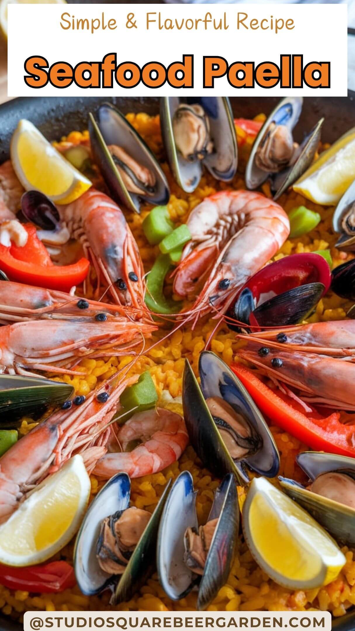 This easy seafood paella recipe brings all the flavors of Spain to your table! Perfectly seasoned rice and a medley of fresh seafood make this a delicious and simple one-pan meal. #EasyPaella #SeafoodPaella #BestPaellaRecipe