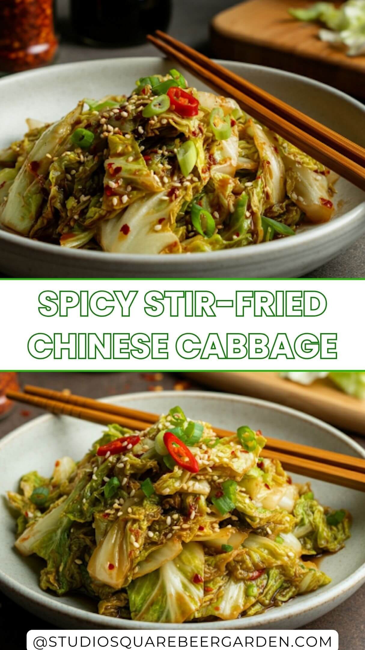 this spicy stir-fried Chinese cabbage recipe! Bursting with garlic, chili, and sesame flavors, this quick recipe is perfect for clean eating and meal prep. An easy and delicious Asian veggie side dish.