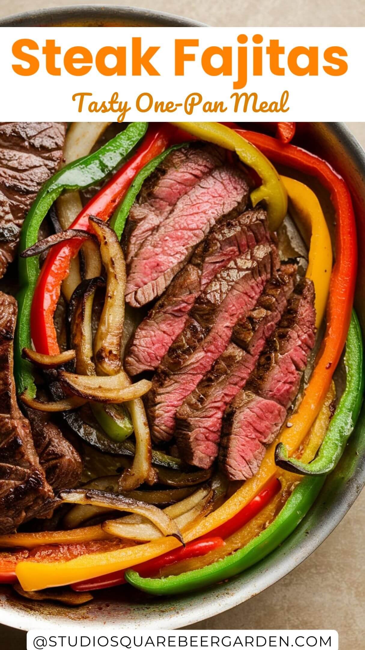 This steak fajitas recipe is the ultimate dinner idea! Juicy beef strips paired with perfectly sautéed peppers and onions make this dish a flavorful favorite. #BeefFajitaRecipe #SteakFajitaRecipe #FajitaRecipe