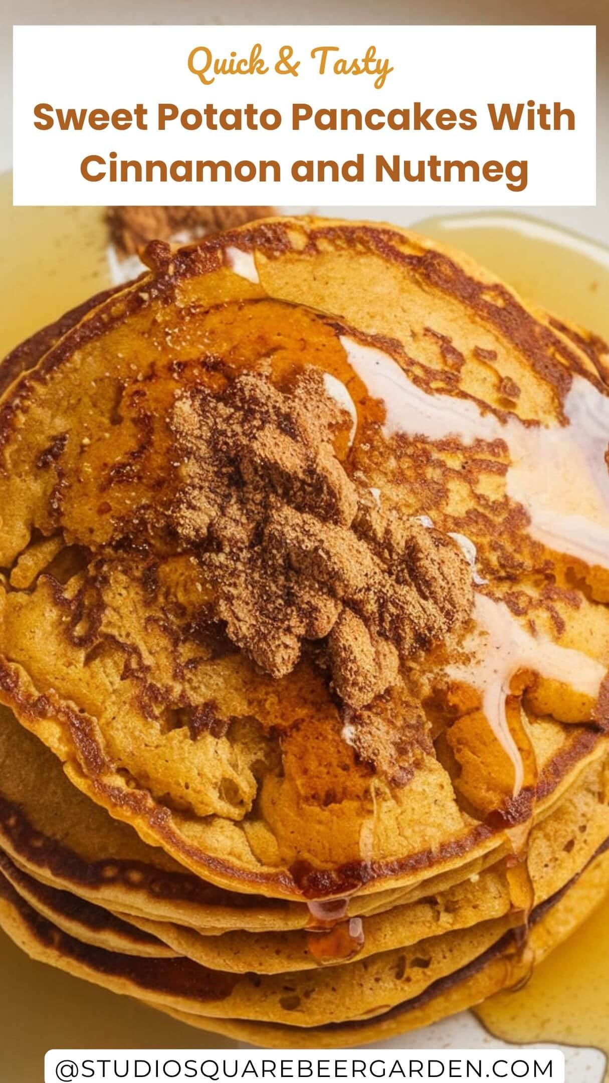 Try this easy sweet potato pancakes recipe! Flavored with cinnamon and nutmeg, these pancakes are soft, flavorful, and perfect for any breakfast table