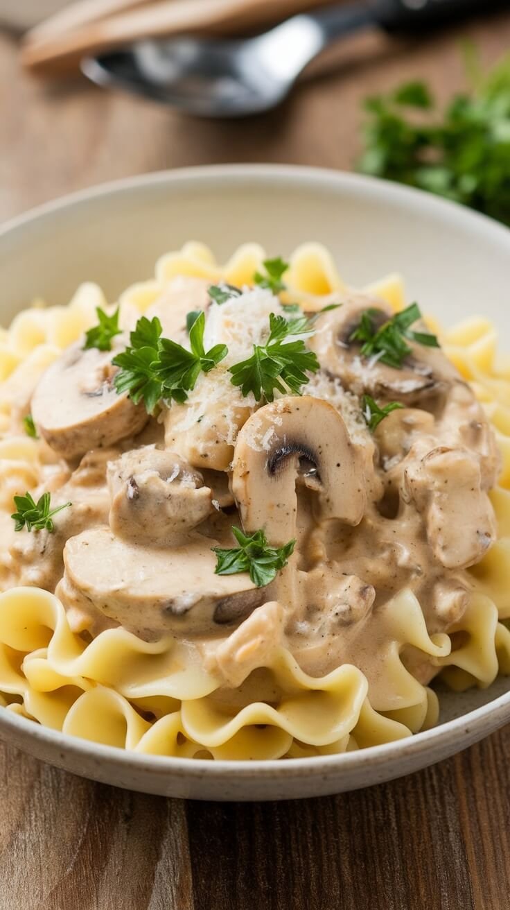 This Chicken and Mushroom Stroganoff is a great choice for busy weeknights. It combines tender chicken, creamy sauce, and mushrooms over a bed of noodles for a comforting meal. Plus, you only need one pot, making cleanup a breeze!