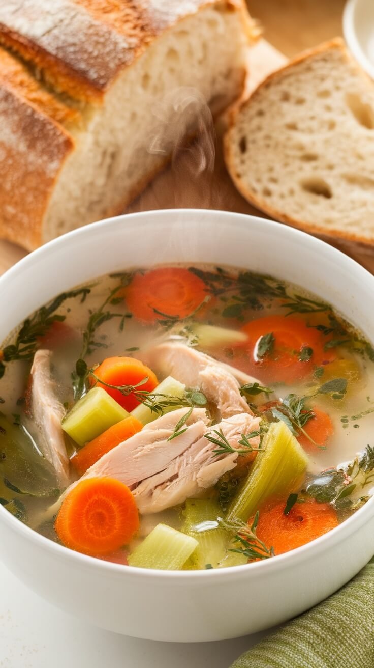 Chicken and vegetable soup is a warm and comforting dish perfect for busy weeknights. Toss your ingredients into one pot, and let them simmer together for a delicious meal in no time. This recipe fills you up and warms you from the inside out!