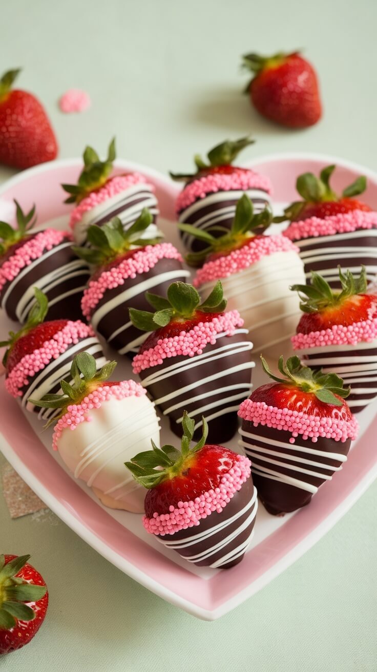 A plate of decorated chocolate-covered strawberries