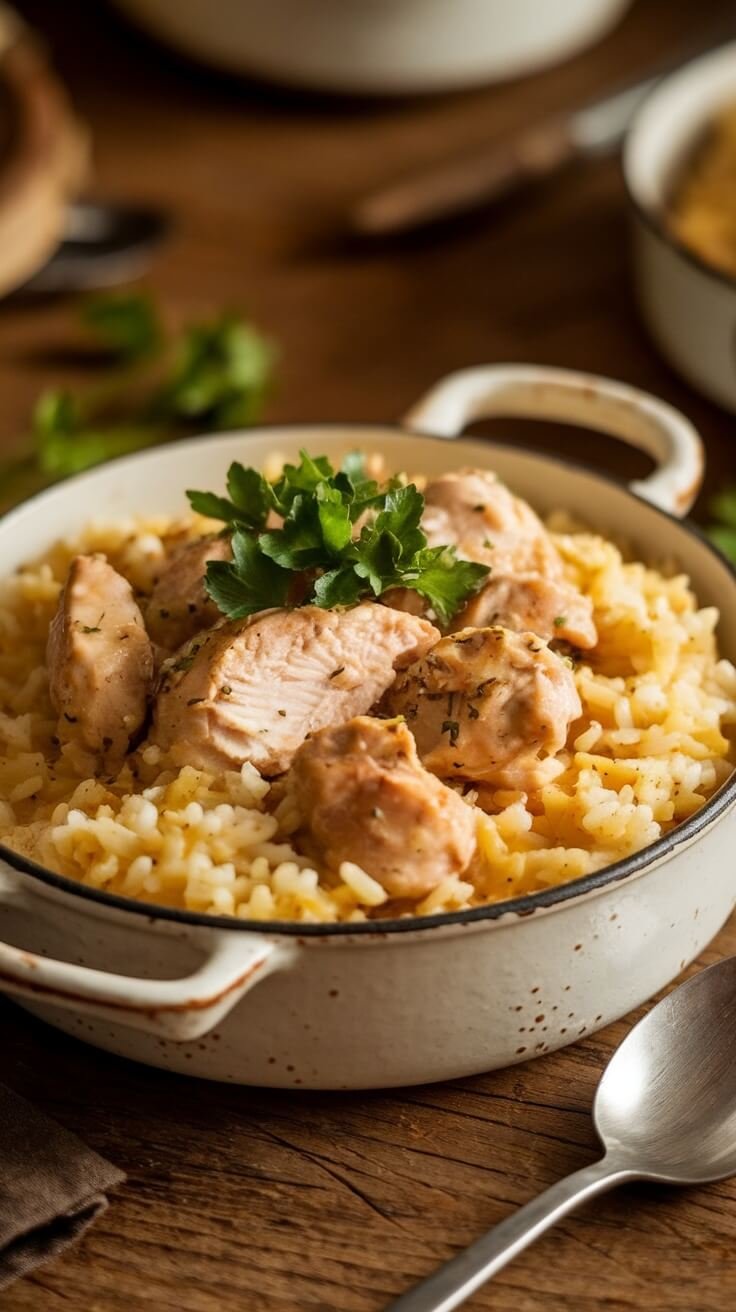 Creamy chicken and rice is the perfect comfort food for busy weeknights. It’s quick to make and has that rich flavor everyone loves. Plus, you only need one pot for easy cleanup!