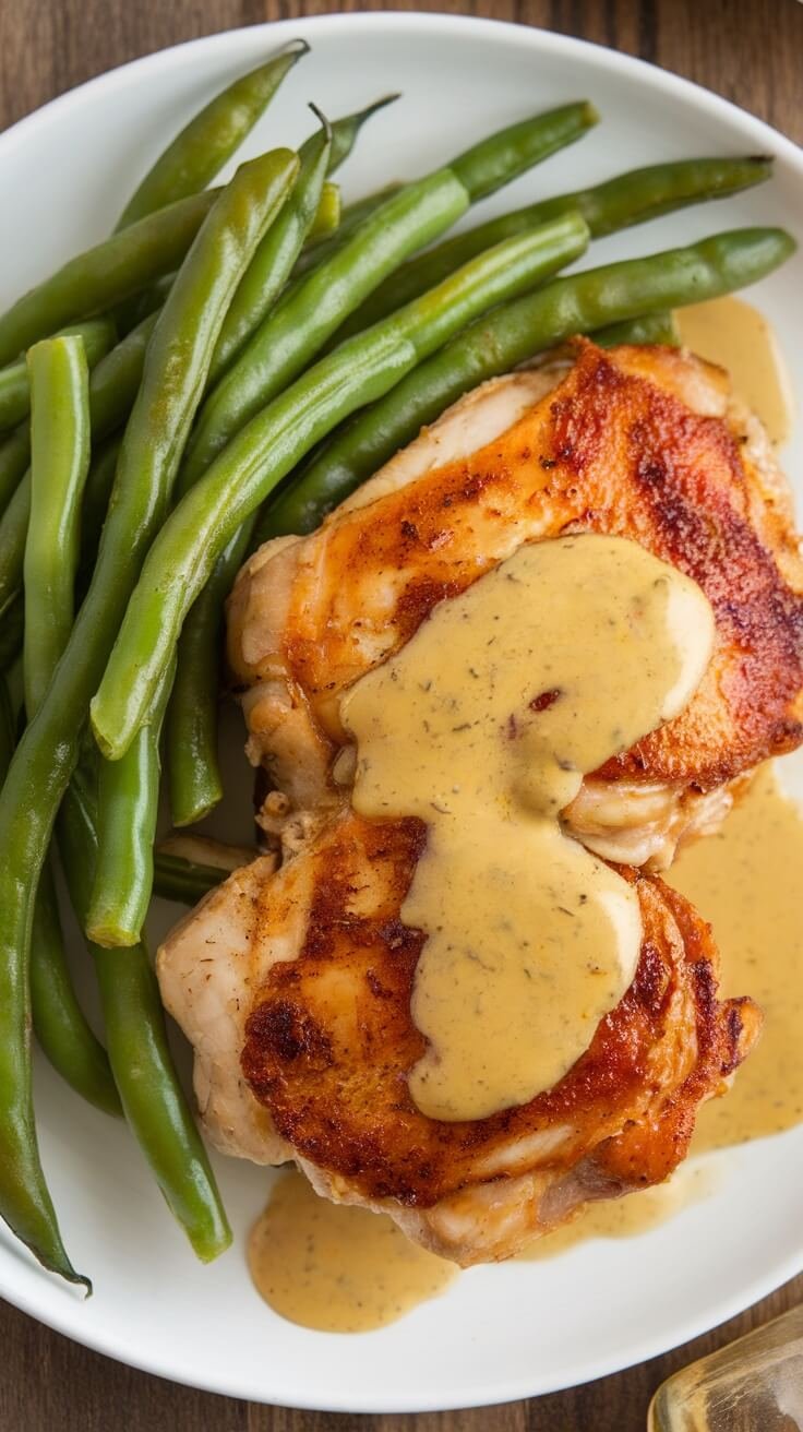 This honey mustard chicken is perfect for a busy weeknight! The sweet and tangy sauce pairs wonderfully with tender green beans. It's quick, easy, and delicious—what more could you ask for?