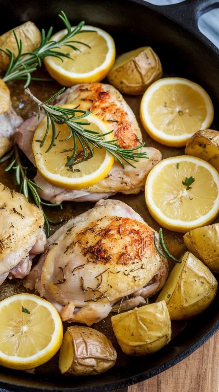 This Lemon Garlic Chicken and Potatoes dish is perfect for busy weeknights. Just toss chicken thighs and baby potatoes in a pan with fresh lemon and herbs, and let the oven do the magic. In no time, you’ll have a tasty meal that your family will love!