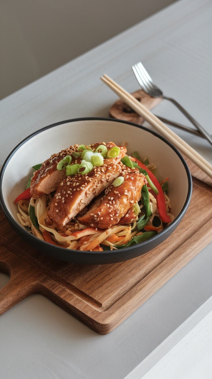 This one-pot sesame ginger chicken noodles dish is perfect for busy nights. With tender chicken, crisp veggies, and a savory sauce, dinner gets done in no time. It's a simple, tasty meal that the whole family will enjoy!