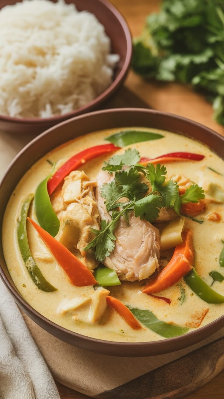 Thai Curry Chicken is a fantastic option for busy weeknights. It combines tender chicken with vibrant veggies in a creamy, aromatic sauce that’s super easy to make. Serve it over rice for a satisfying meal that everyone will love!