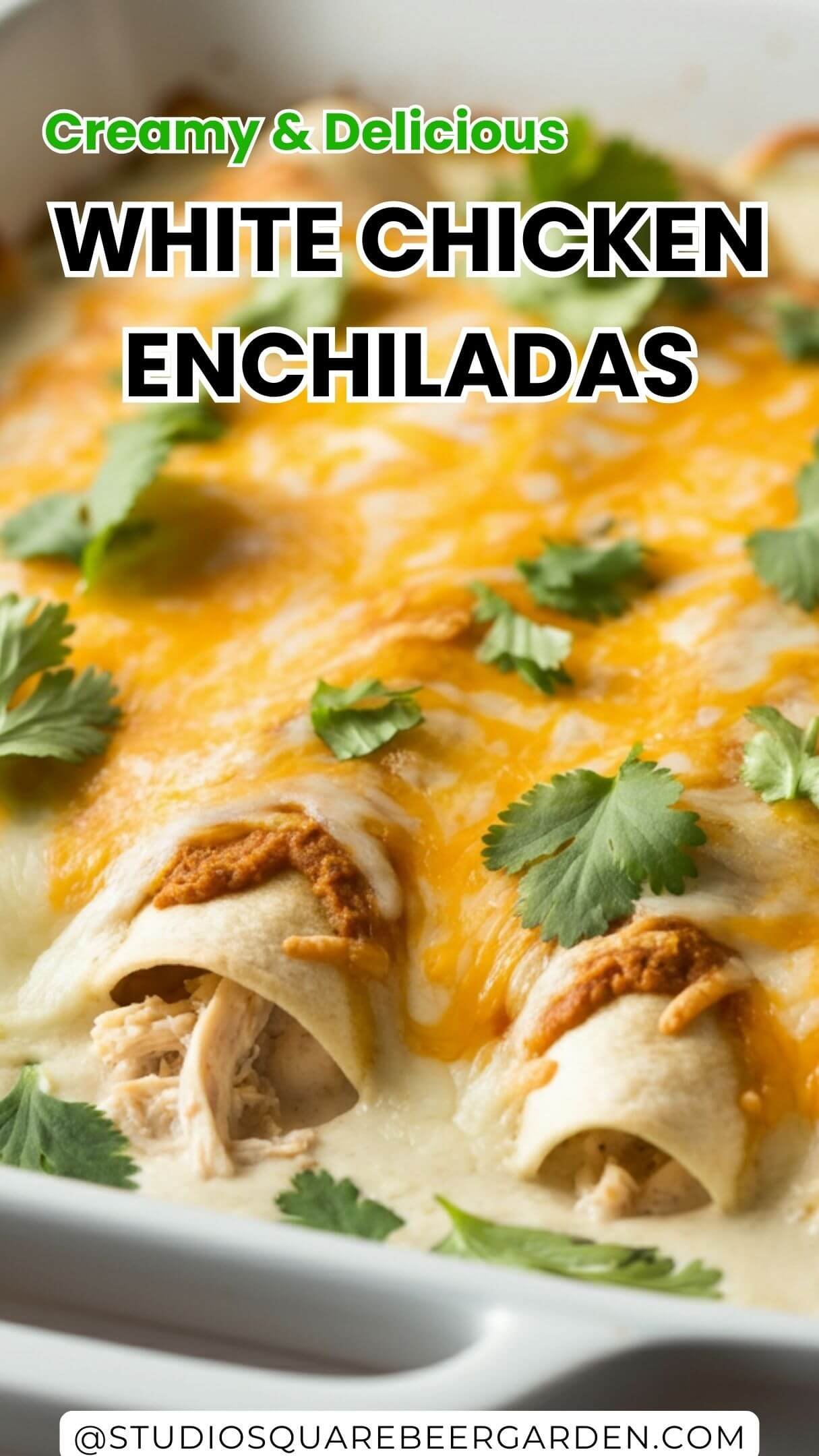 These White Chicken Enchiladas are rich, creamy, and loaded with cheesy goodness! Made with a flavorful white sauce and fresh cilantro, this enchilada recipe is perfect for an easy and satisfying dinner.