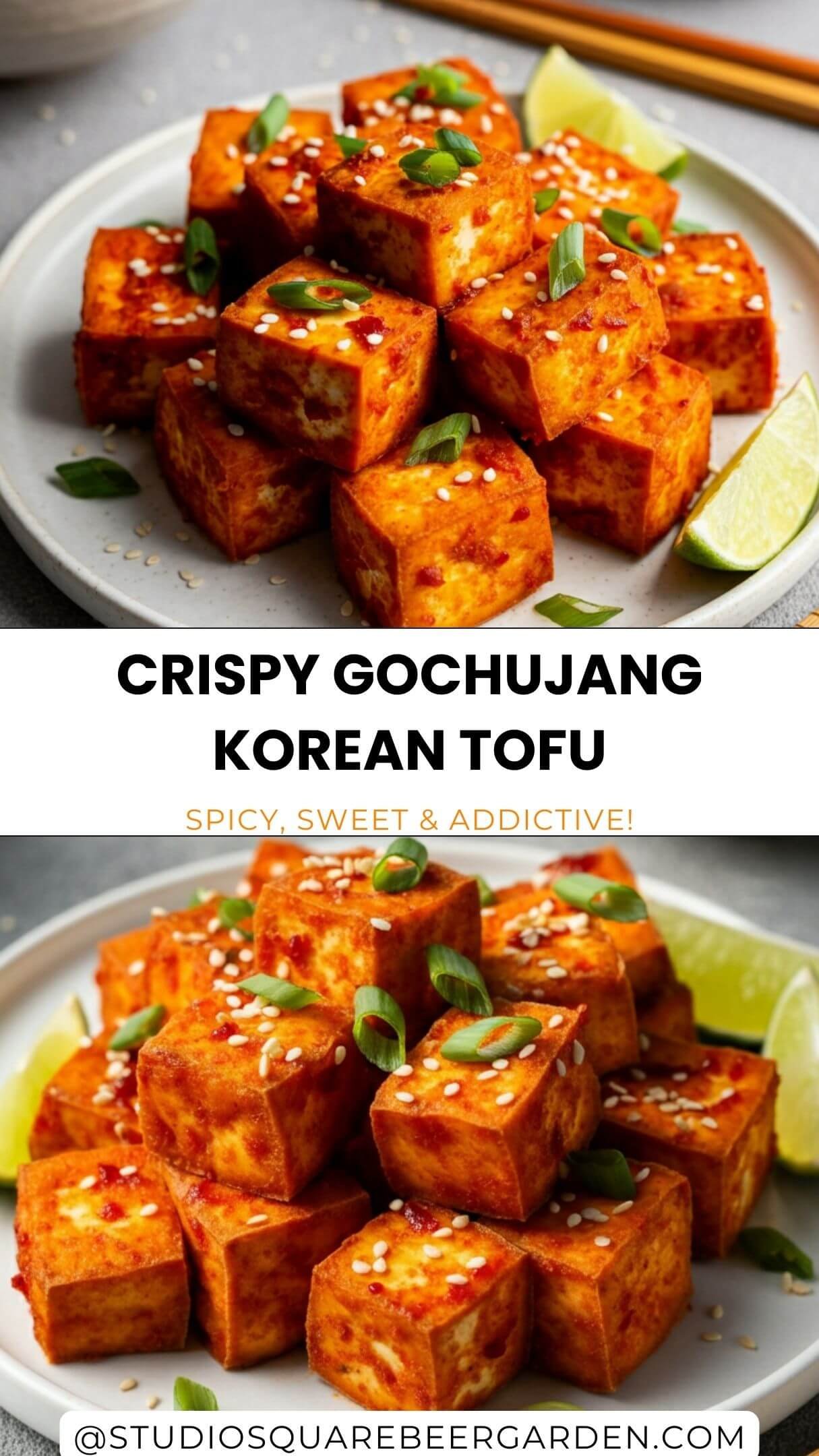 This crispy Gochujang Korean tofu recipe is the perfect balance of spicy, sweet, and savory! Made with a bold Korean-inspired sauce, this tofu dish is high in protein, packed with flavor, and perfect for tofu bowls or meal prep. A must-try for vegans and tofu lovers!