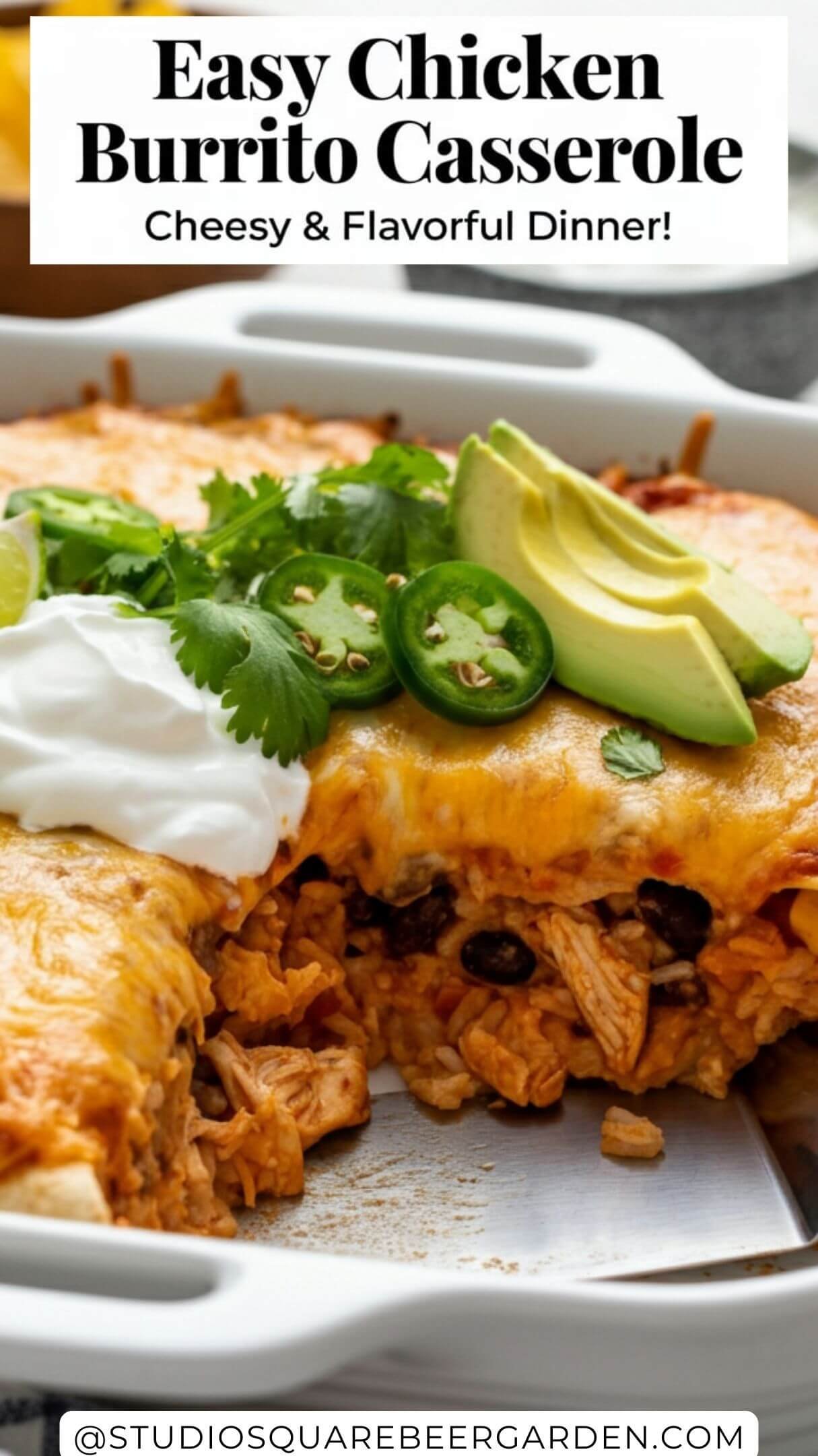 This Chicken Burrito Casserole is the perfect one-pan meal! Loaded with juicy chicken, rice, beans, and melted cheese, it’s an easy casserole recipe that’s great for weeknight dinners. A must-try for burrito lovers!