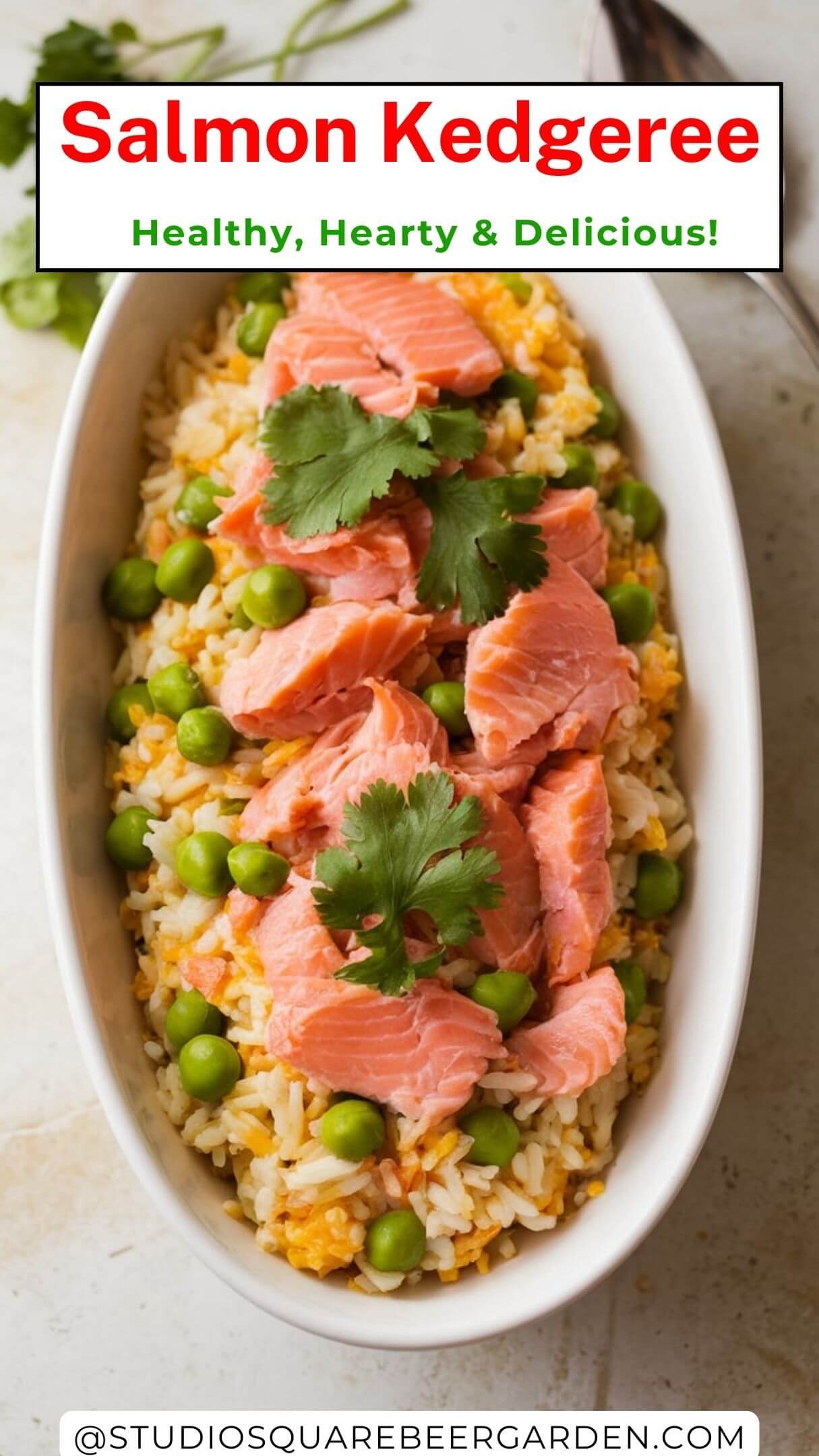 this Salmon Kedgeree Recipe, a comforting dish packed with flaky salmon, aromatic spices, and fragrant rice. Perfect for brunch, lunch, or a light dinner, this dish is a must-try for anyone who loves easy fish recipes. Save this for your next meal prep!