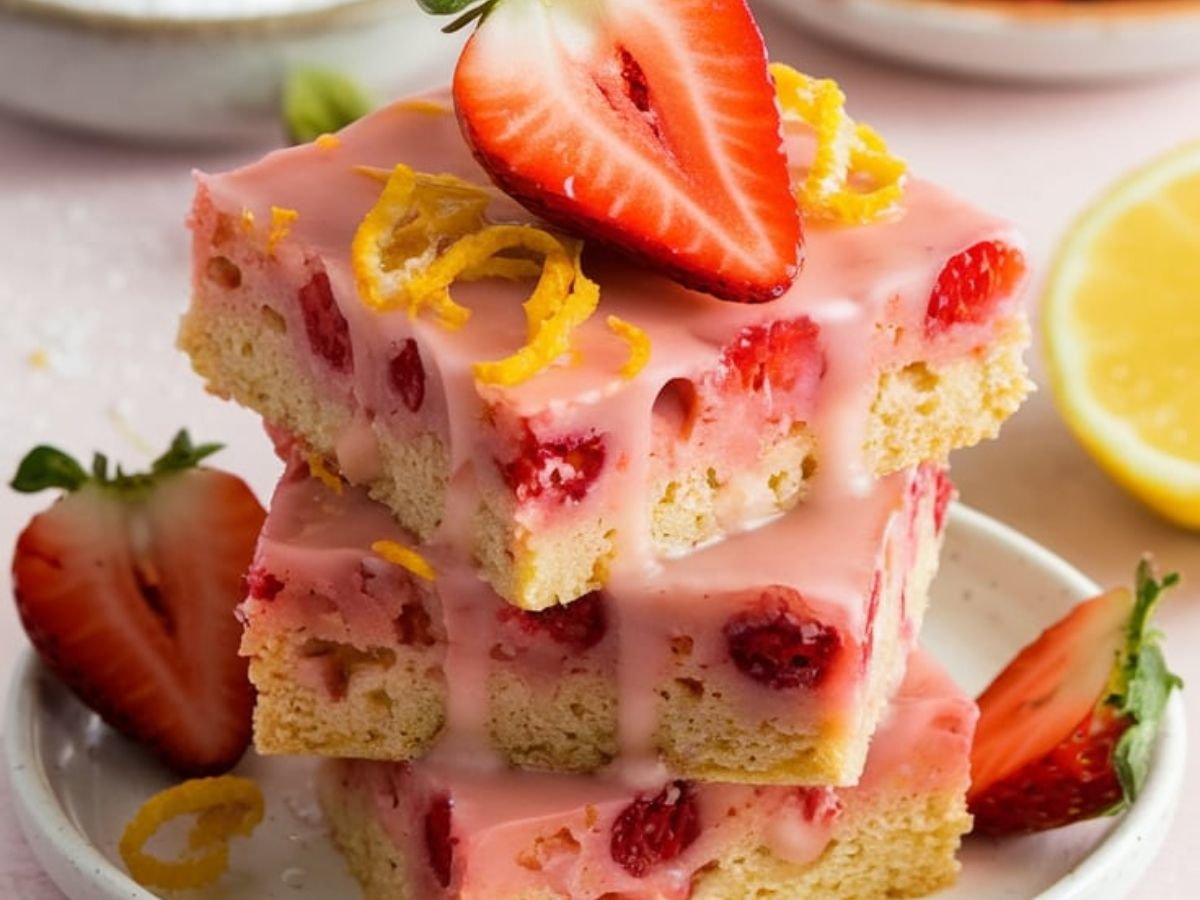 These homemade Strawberry Lemon Blondies are filled with real fruit, a rich buttery texture, and the perfect sweet-tart balance!