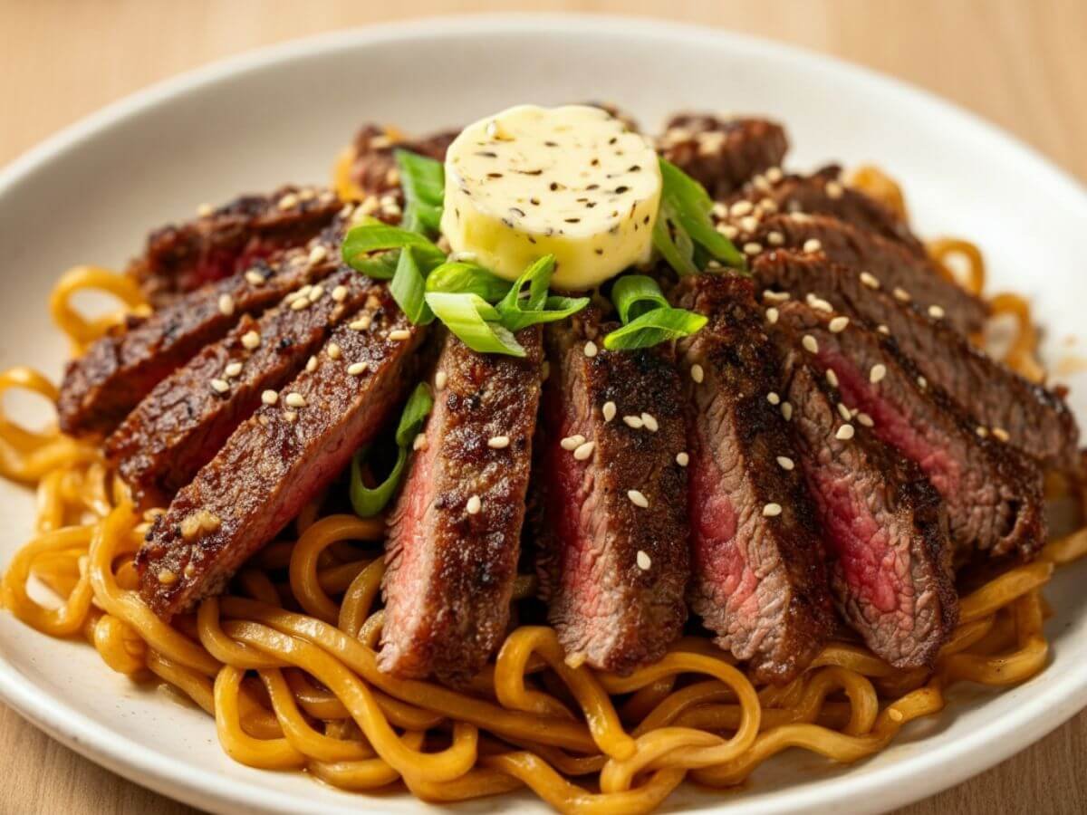 Garlic Butter Steak Lightning Noodles Recipe