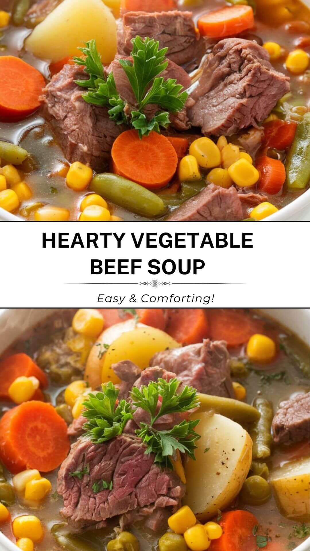 This hearty vegetable beef soup is packed with tender beef, fresh vegetables, and rich flavors!  Perfect for a cozy dinner or meal prep, this homemade soup recipe is easy to make and full of nutrients. Try this one-pot comfort food today!