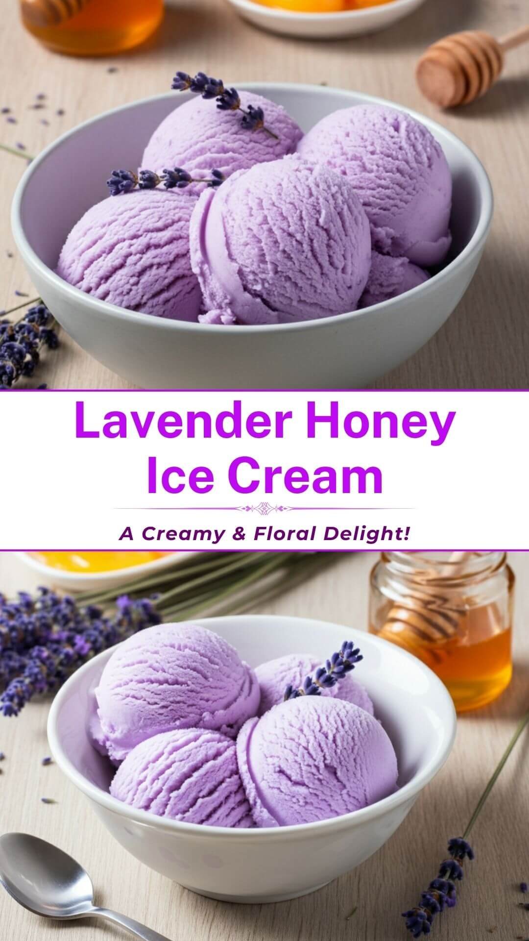 This Lavender Honey Ice Cream recipe is the perfect blend of sweet, floral, and creamy goodness! 🌿🍦 Made with natural honey, real lavender, and a rich, velvety base, this homemade ice cream is a delightful summer treat.