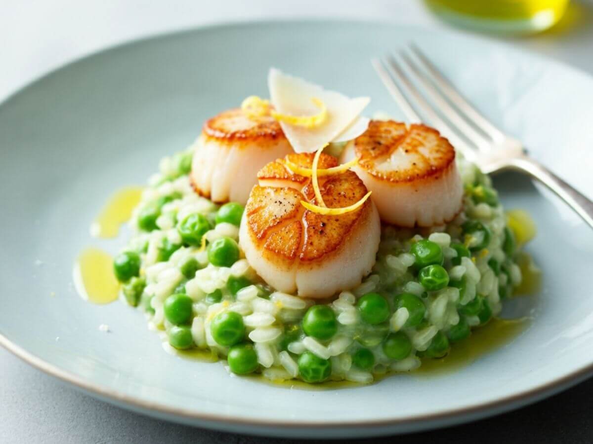 Spring Pea and Lemon Risotto with Scallops Recipe