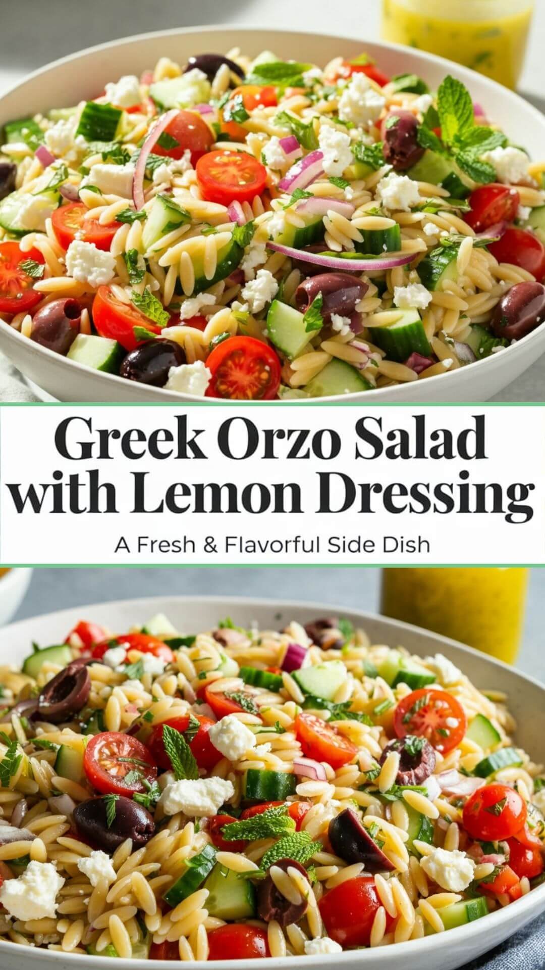 This Greek Orzo Salad with Lemon Dressing is bursting with Mediterranean flavors! Made with orzo pasta, crisp veggies, tangy feta, and a zesty lemon vinaigrette. A refreshing and healthy recipe perfect for summer picnics, potlucks, or easy weekday lunches.
