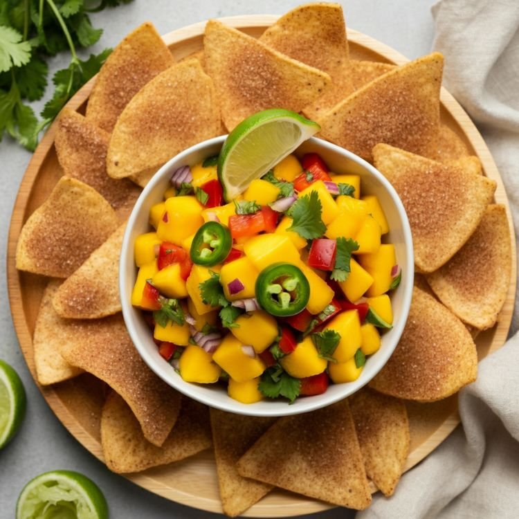 Mango Salsa with Cinnamon Tortilla Chips