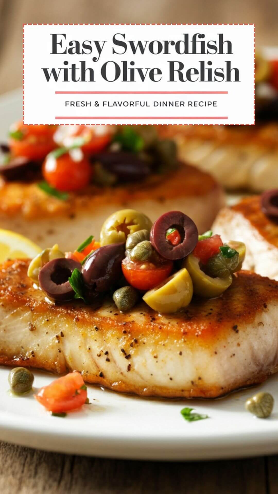 This Easy Swordfish with Olive Relish recipe brings together juicy swordfish steaks and a tangy, briny olive topping. Perfect for weeknight meals, low-carb dinners, or anyone looking for a simple gourmet seafood recipe that’s ready in minutes!