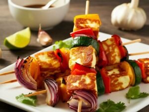 BBQ Halloumi Fajita Skewers Recipe