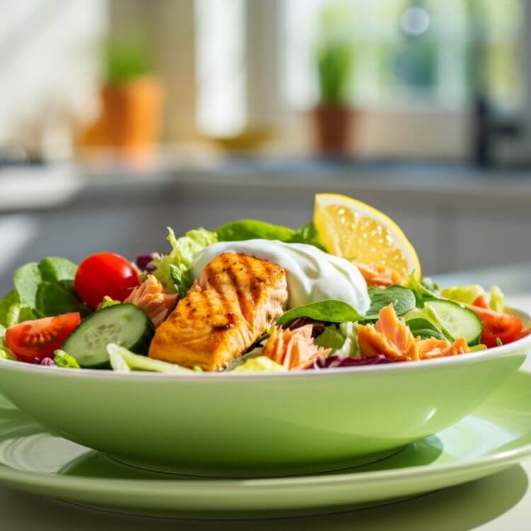 Cold Salmon Salad with Greek Yogurt Dressing