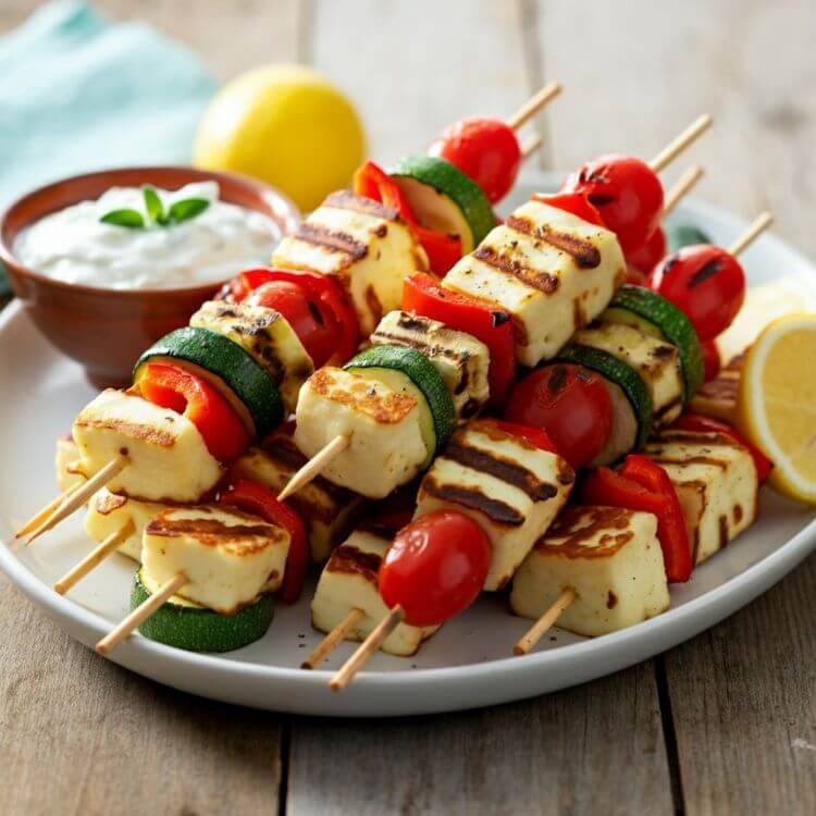 Grilled Halloumi Skewers with Summer Vegetables